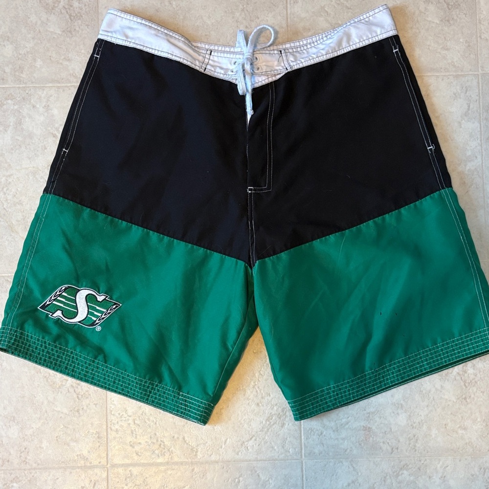 Saskatchewan Roughrider Black and Green Men's Board Shorts